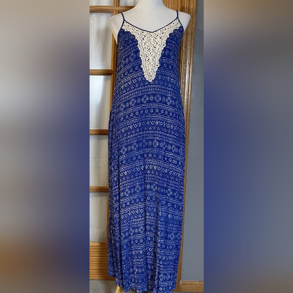 Blue Crochet-Accent Maxi Dress - Women